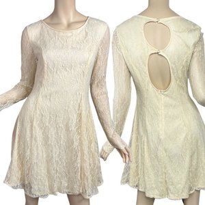 Ark & Co Dress Lace Open Back Cream Long Sleeve Size Large
